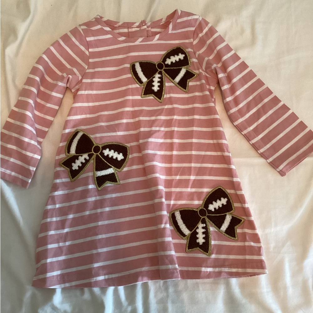 Good Lad Pink and White Striped Dress with Brown Bow Appliqués